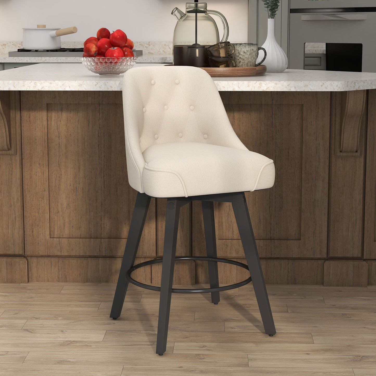 Linen Upholstered Counter Height Bar Stool for Kitchen Island