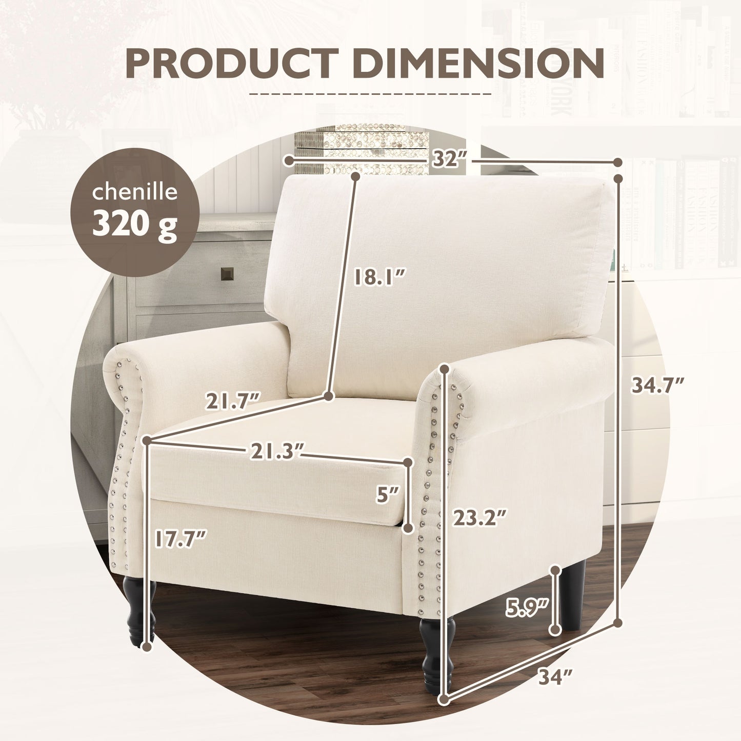 Modern Chenille Fabric Armchair for Living Room
