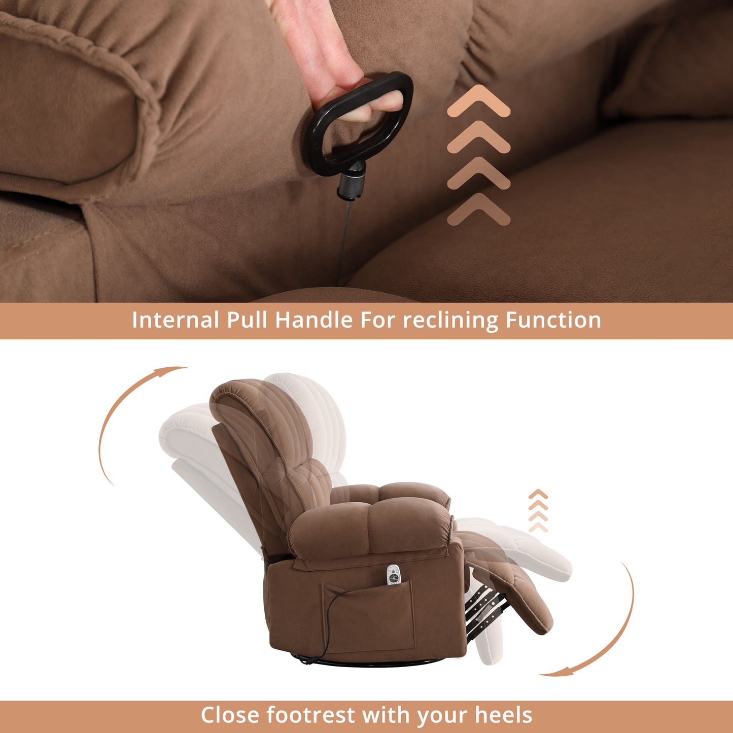 Swivel Rocker Recliner Chair with Massage and Heat