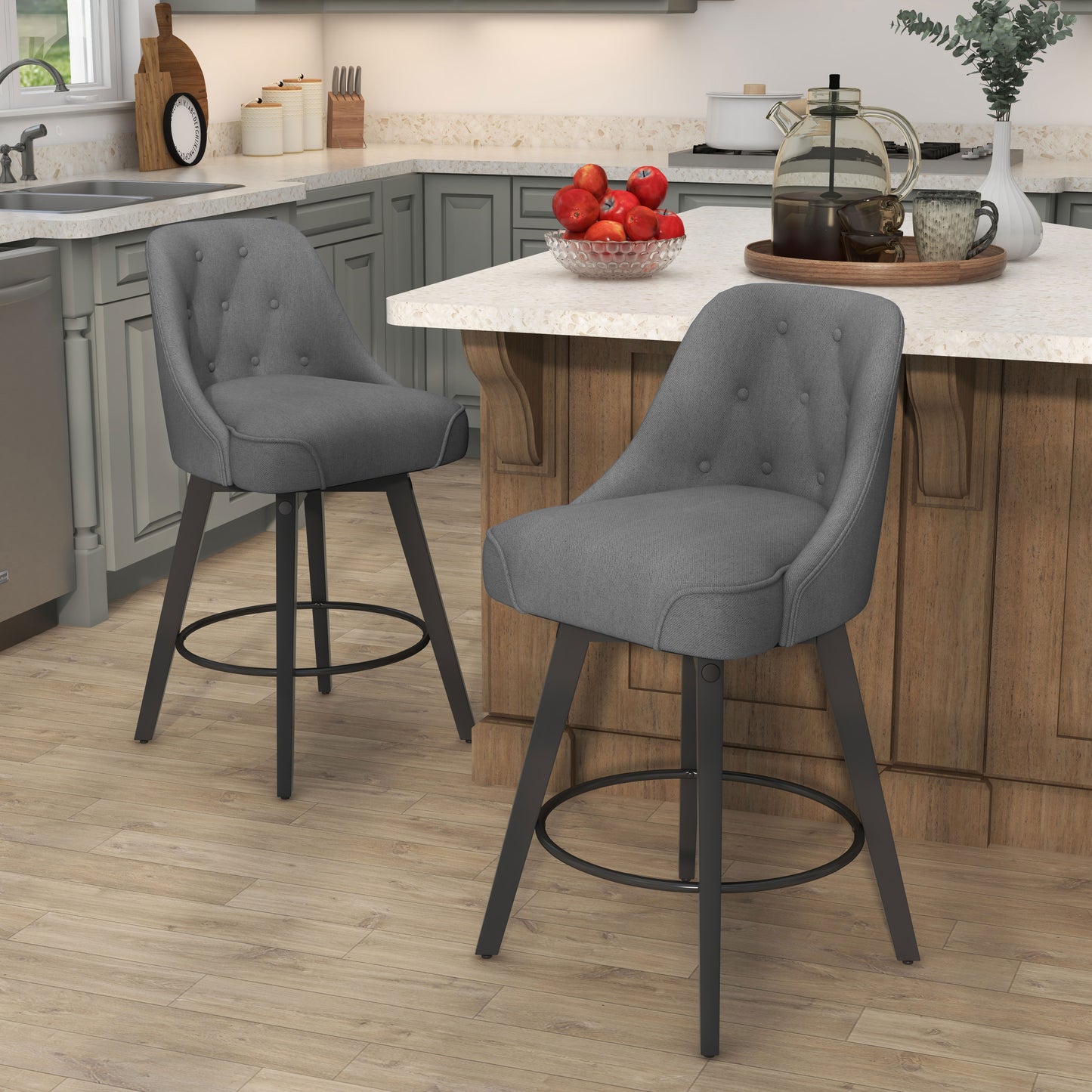 Linen Upholstered Counter Height Bar Stool for Kitchen Island