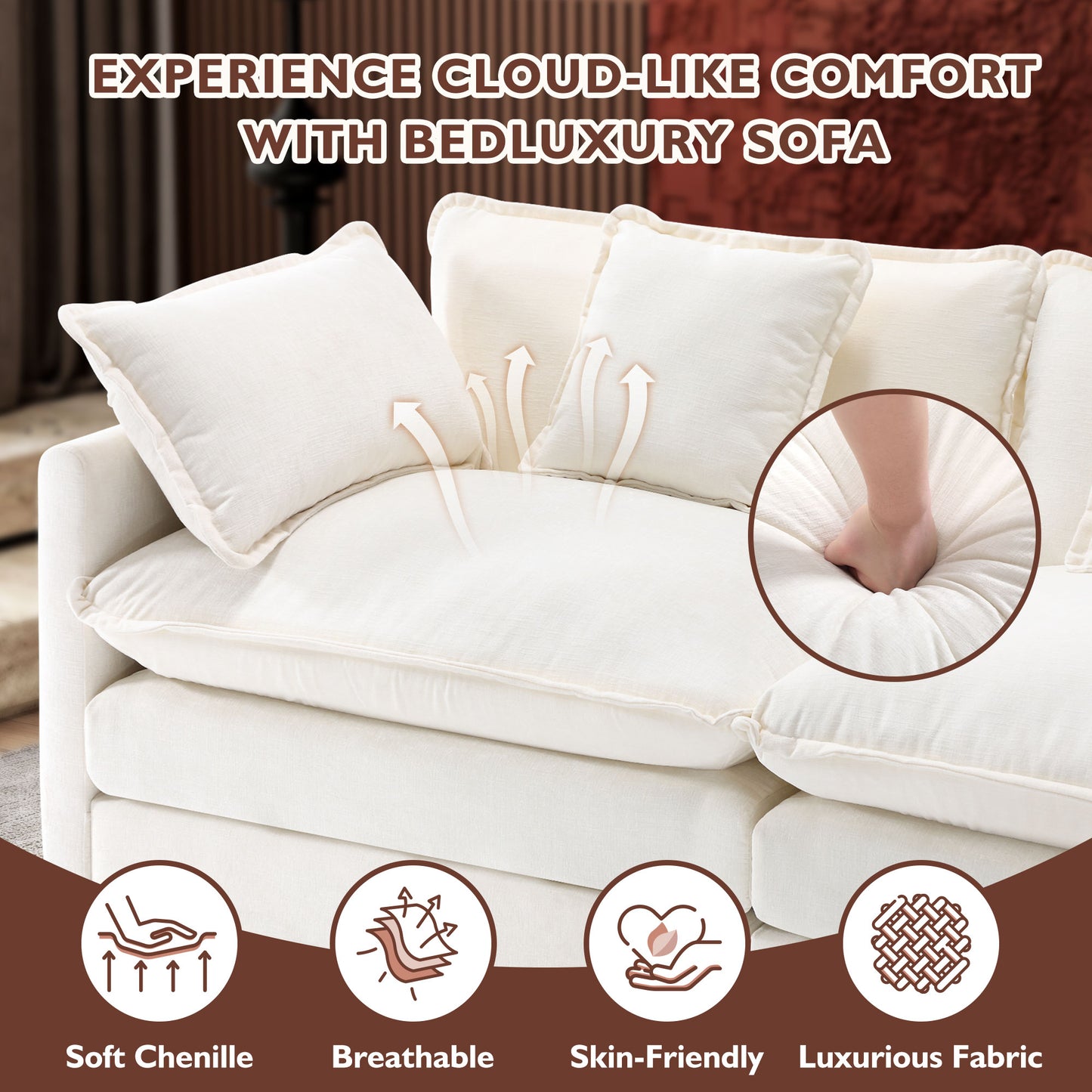 Modern Chenille Sectional Sofa Cloud Couch for Living Room