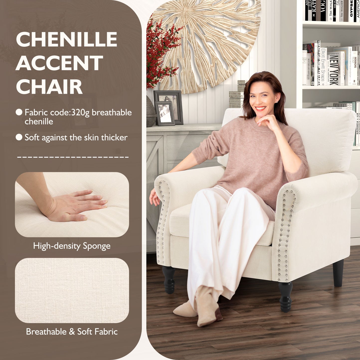 Modern Chenille Fabric Armchair for Living Room