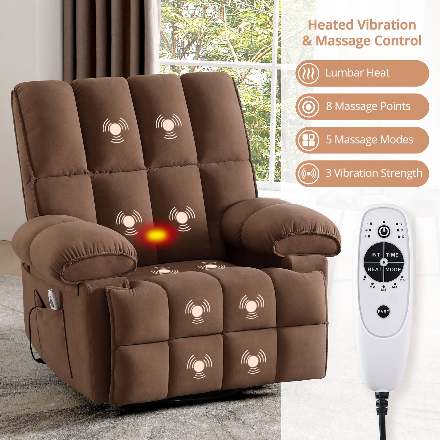 Swivel Rocker Recliner Chair with Massage and Heat