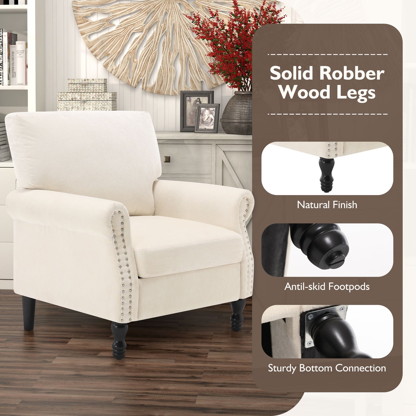 Modern Chenille Fabric Armchair for Living Room