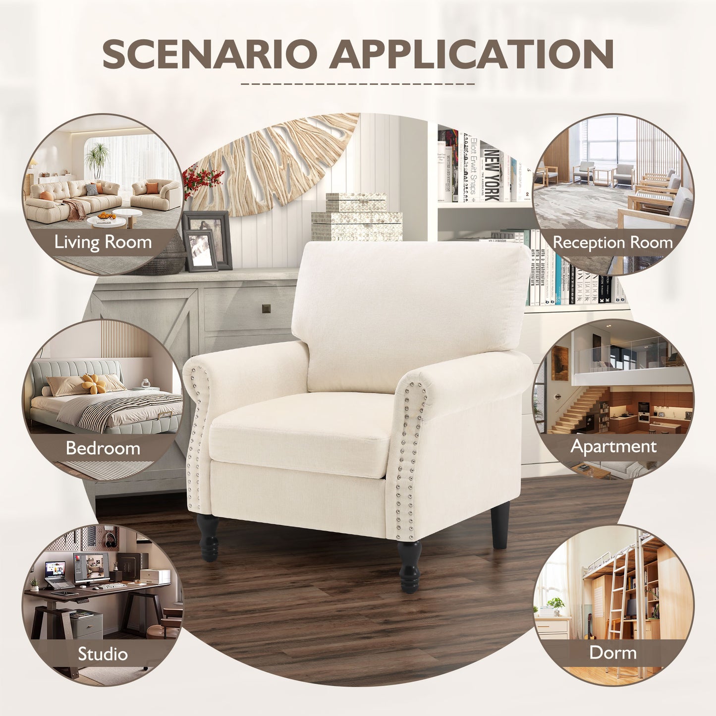 Modern Chenille Fabric Armchair for Living Room