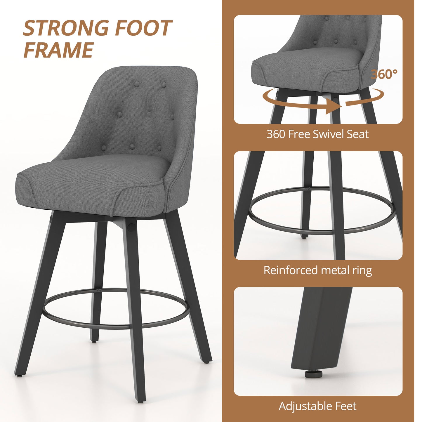 Linen Upholstered Counter Height Bar Stool for Kitchen Island