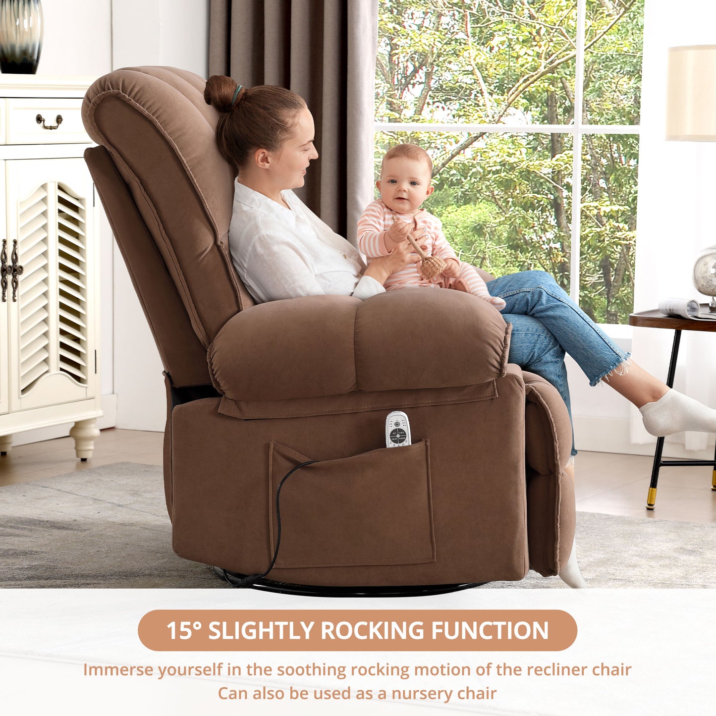 Swivel Rocker Recliner Chair with Massage and Heat