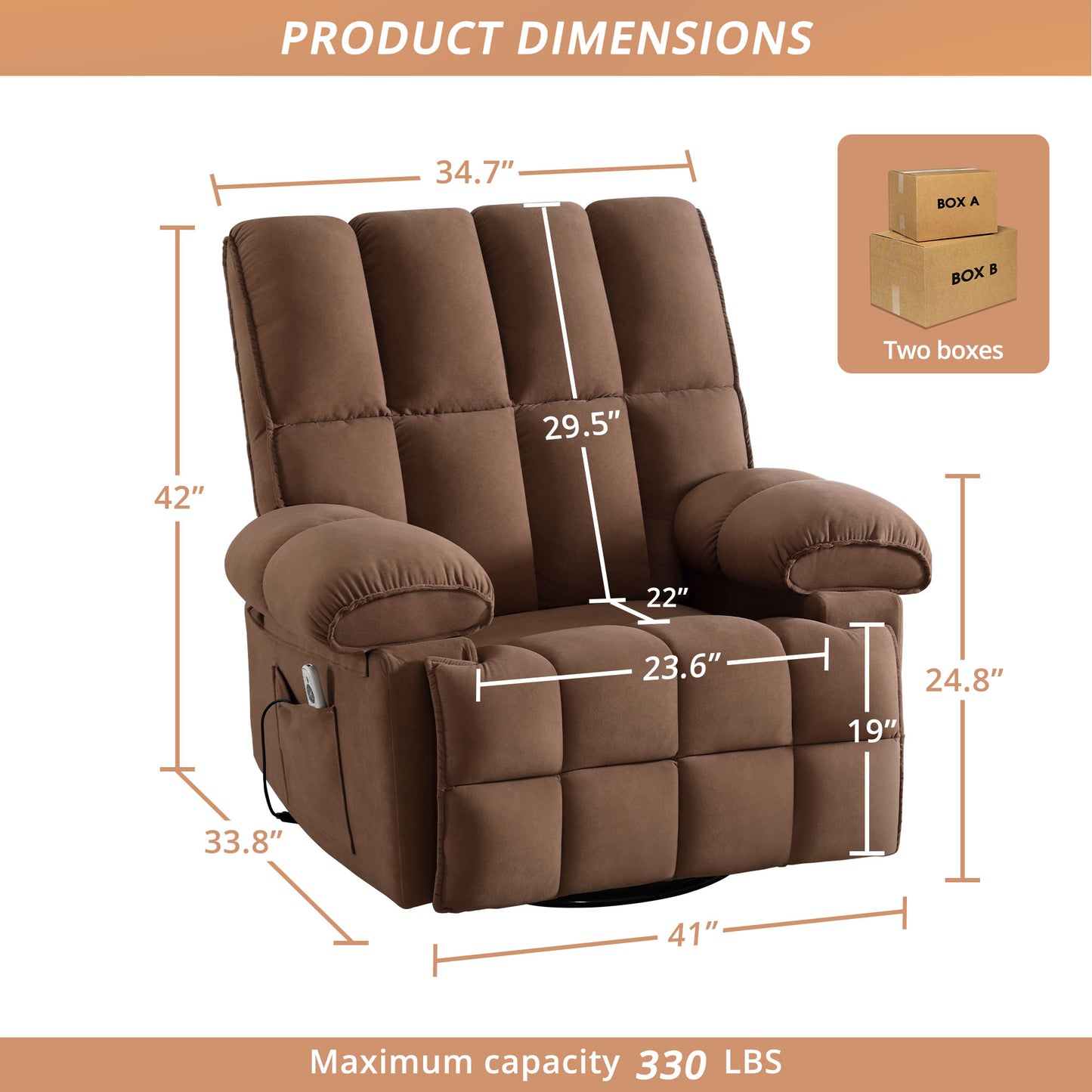 Swivel Rocker Recliner Chair with Massage and Heat