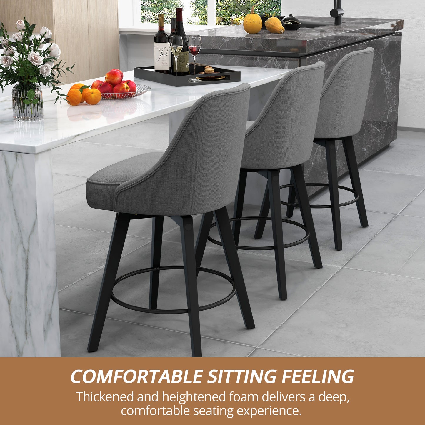 Linen Upholstered Counter Height Bar Stool for Kitchen Island