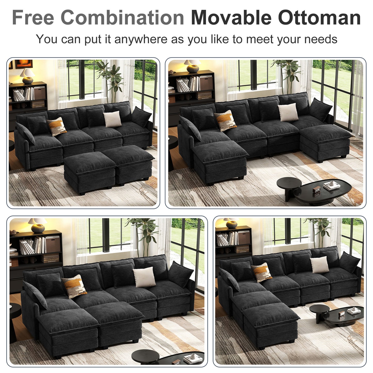 Modular Sectional Sofa with Movable Ottomans