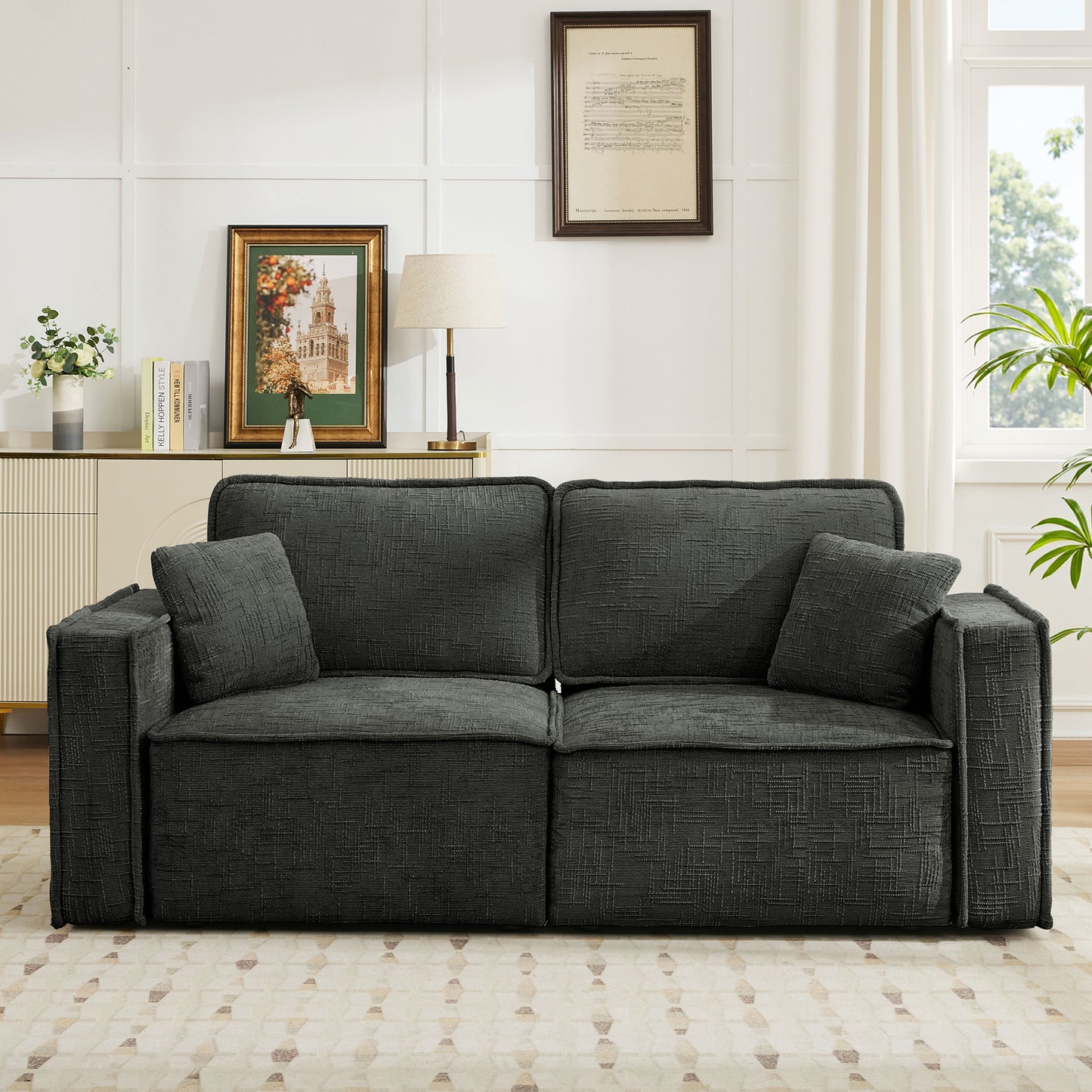 BedLuxury Oversized Loveseat Sofa, Modern Sectional Couch with Width Armrest for Living Room & Bedroom, Breathable Chenille Fabric