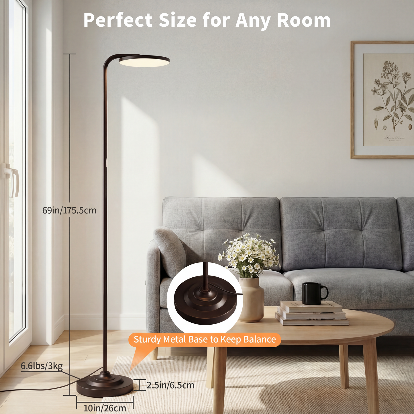 BedLuxuy 36W Super Bright Standing Lamp, Stepless Dimmable Torchiere Tall Floor Lamp with Remote Control for Living Room, Bedroom, Office