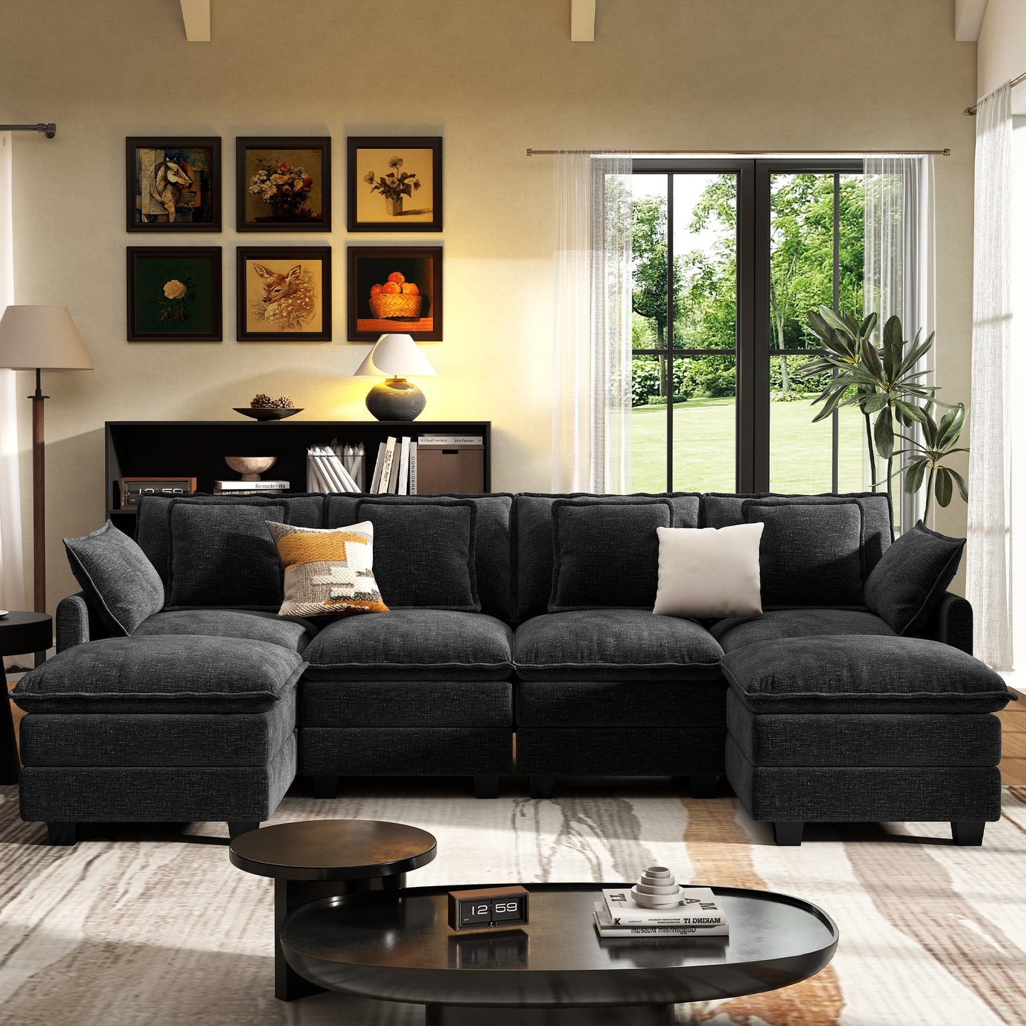 Modular Sectional Sofa with Movable Ottomans
