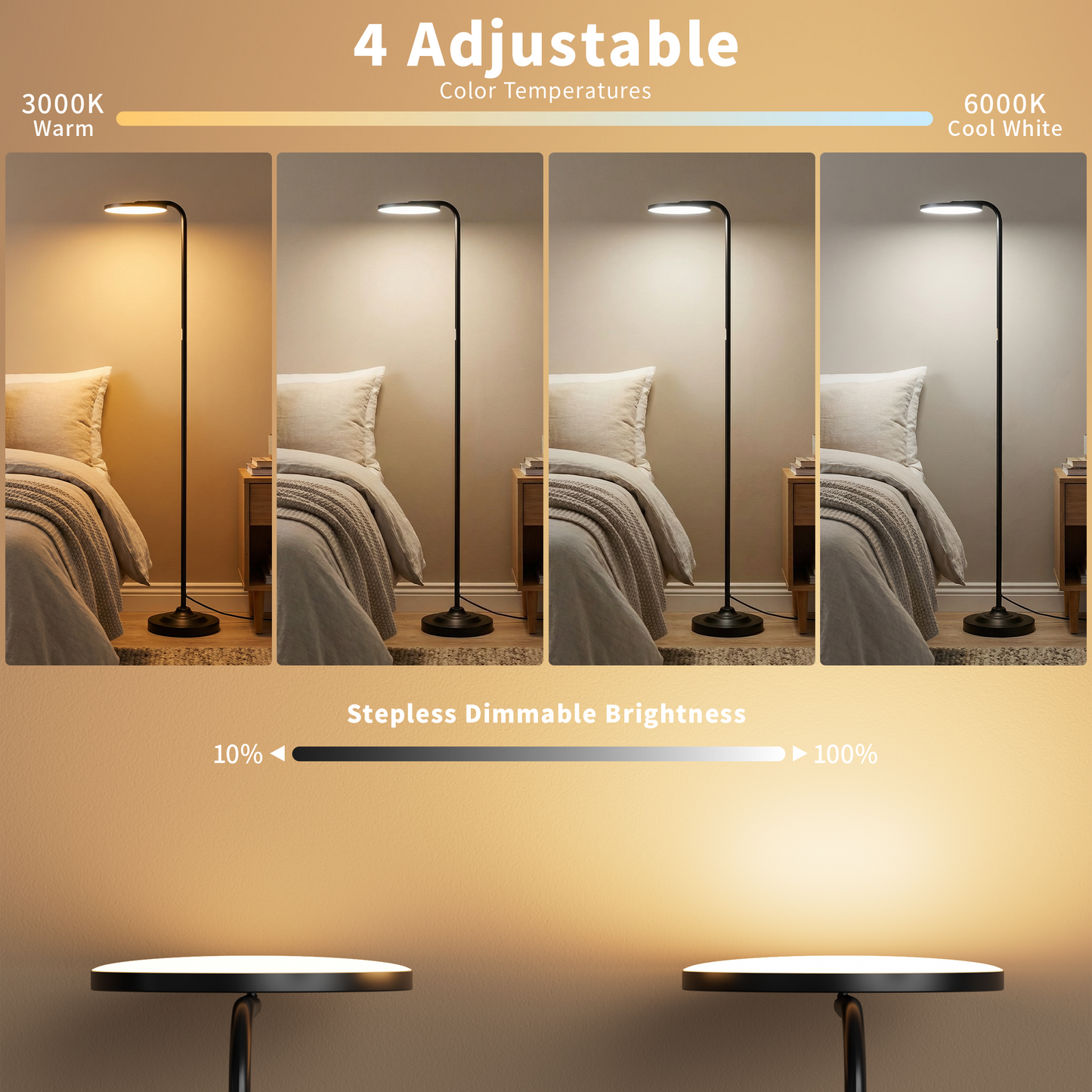 BedLuxuy 36W Super Bright Standing Lamp, Stepless Dimmable Torchiere Tall Floor Lamp with Remote Control for Living Room, Bedroom, Office