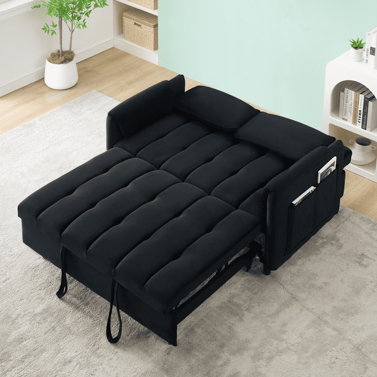 3-in-1 Loveseat Sleeper Couch, Velvet Convertible Sofa Bed with Adjustable Backrest for Living Room or Office.