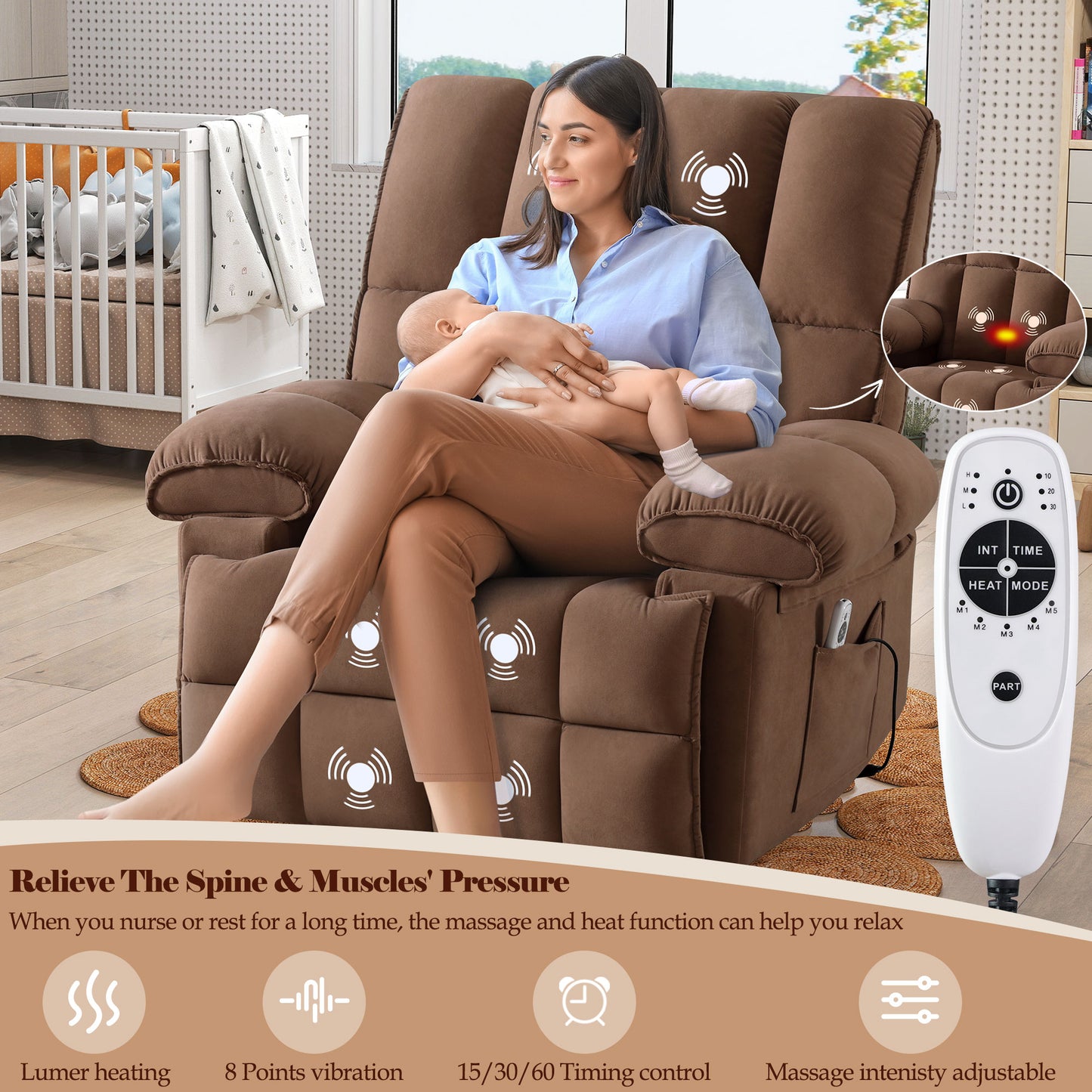 Swivel Rocker Recliner Chair with Massage and Heat