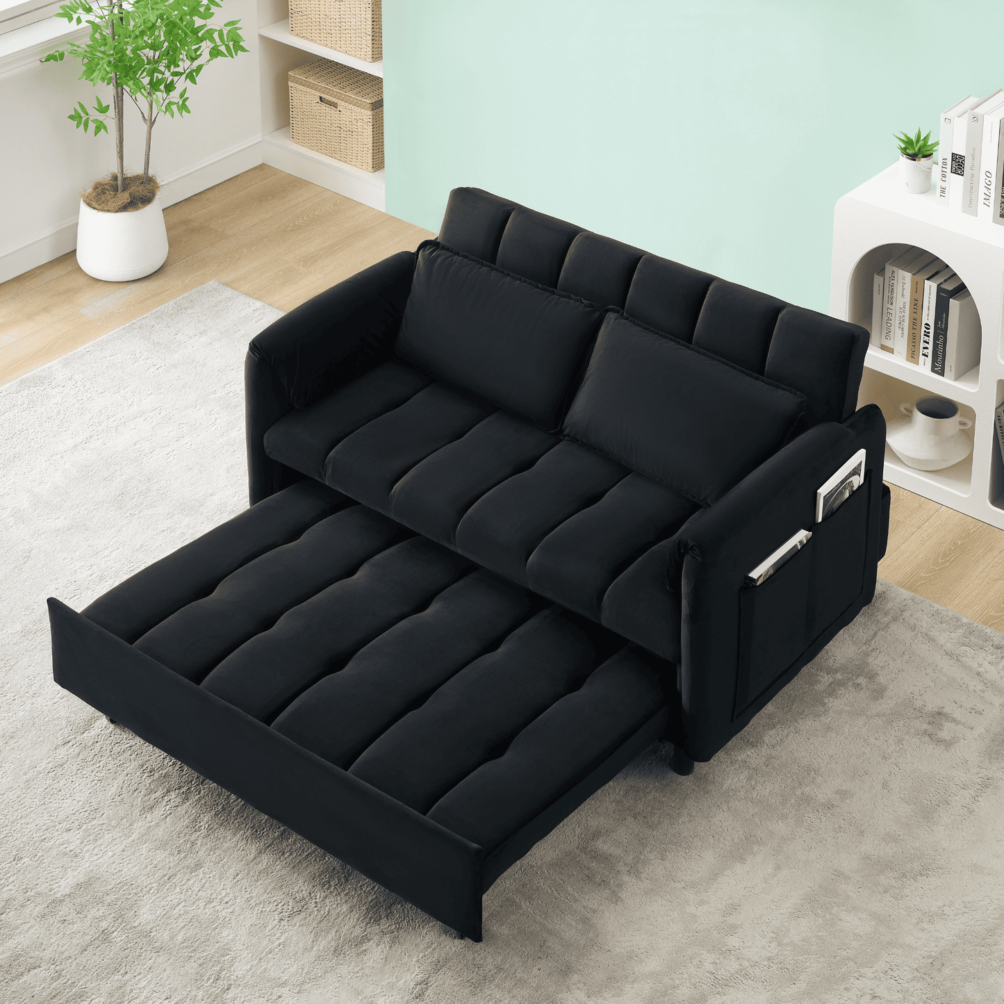 3-in-1 Loveseat Sleeper Couch, Velvet Convertible Sofa Bed with Adjustable Backrest for Living Room or Office.