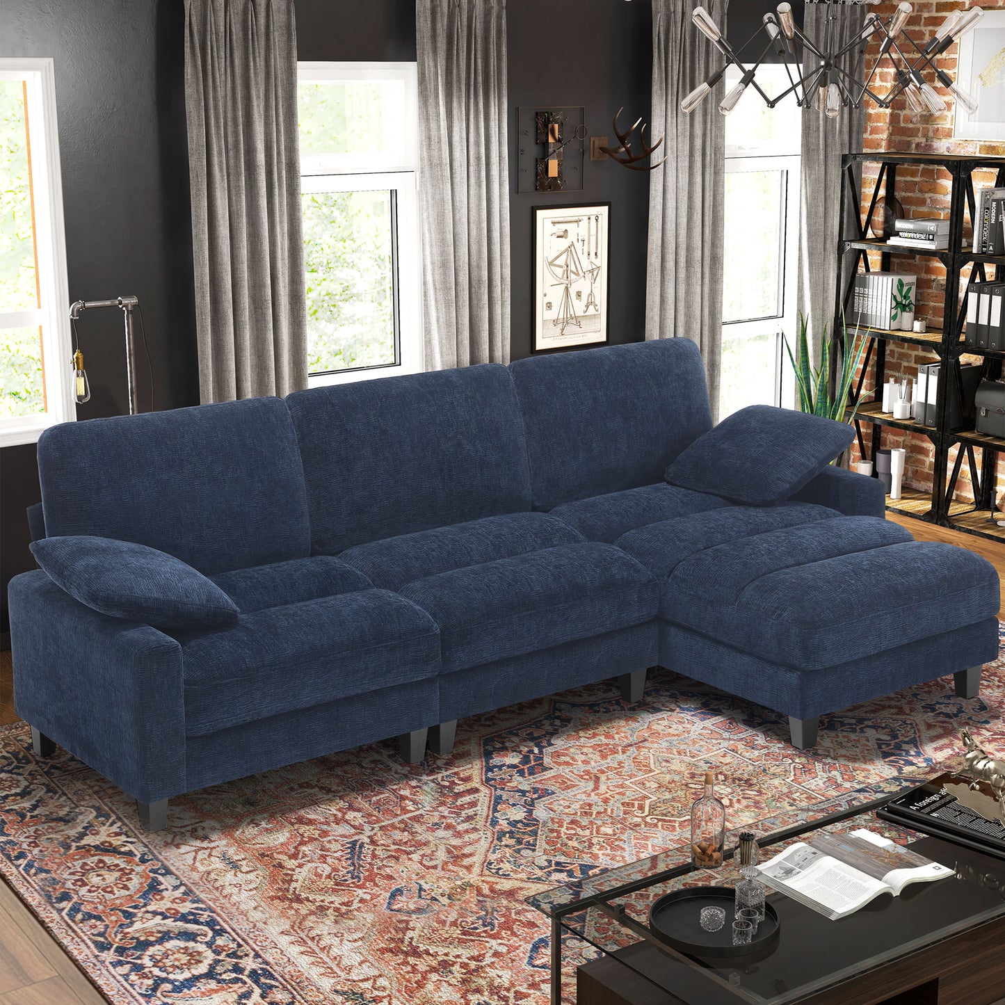 L Shape Couch 3 Seater Comfy Sofa with Reversible Chaise
