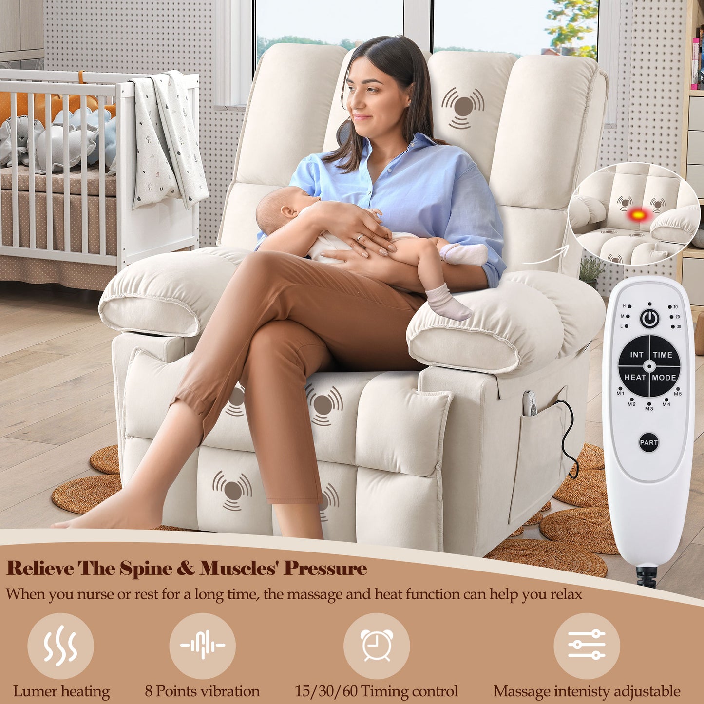Swivel Rocker Recliner Chair with Massage and Heat