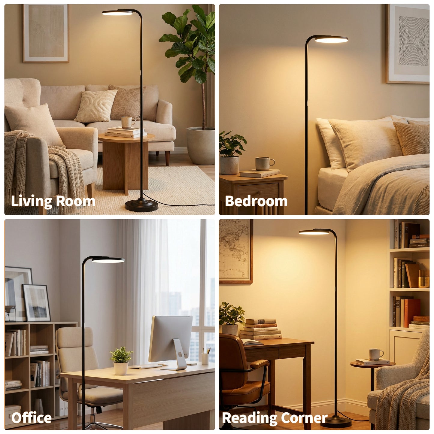 BedLuxuy 36W Super Bright Standing Lamp, Stepless Dimmable Torchiere Tall Floor Lamp with Remote Control for Living Room, Bedroom, Office