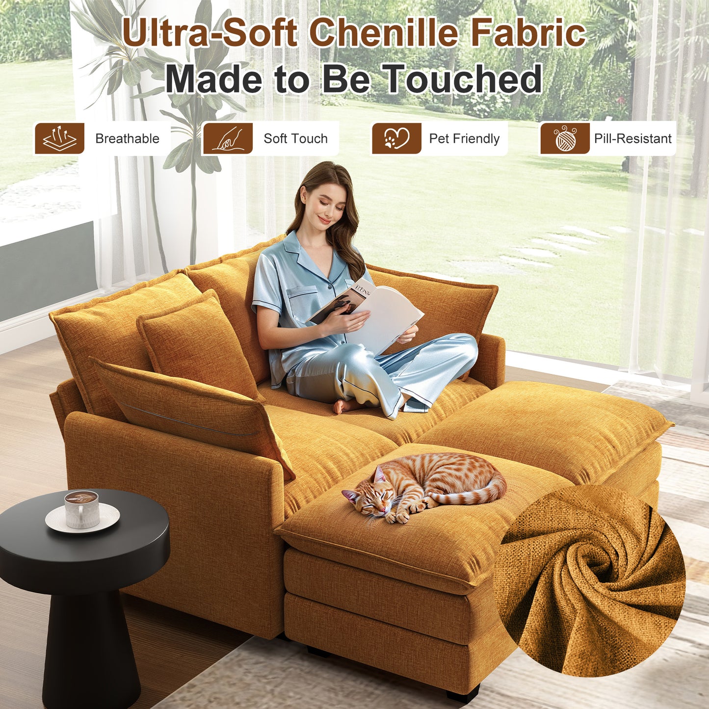 Modular Sectional Sofa with Movable Ottomans