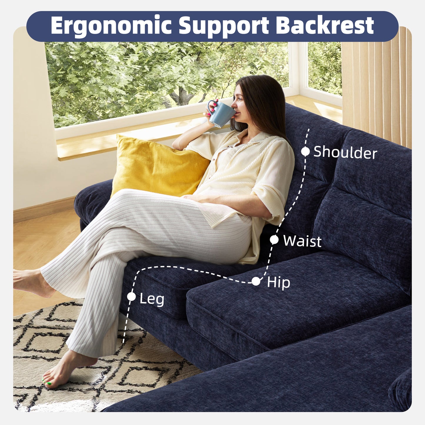 L Shape Couch 3 Seater Comfy Sofa with Reversible Chaise