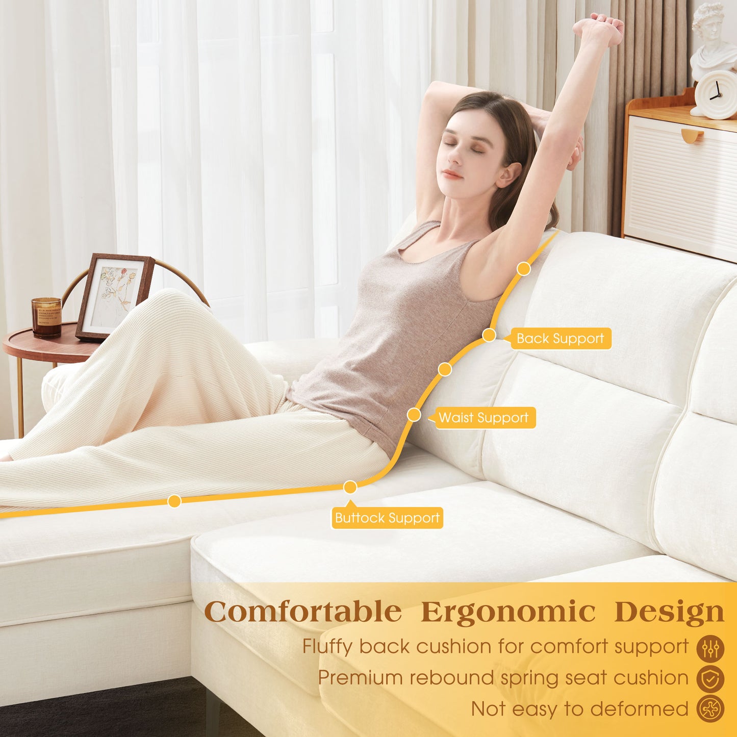 L Shape Couch 3 Seater Comfy Sofa with Reversible Chaise