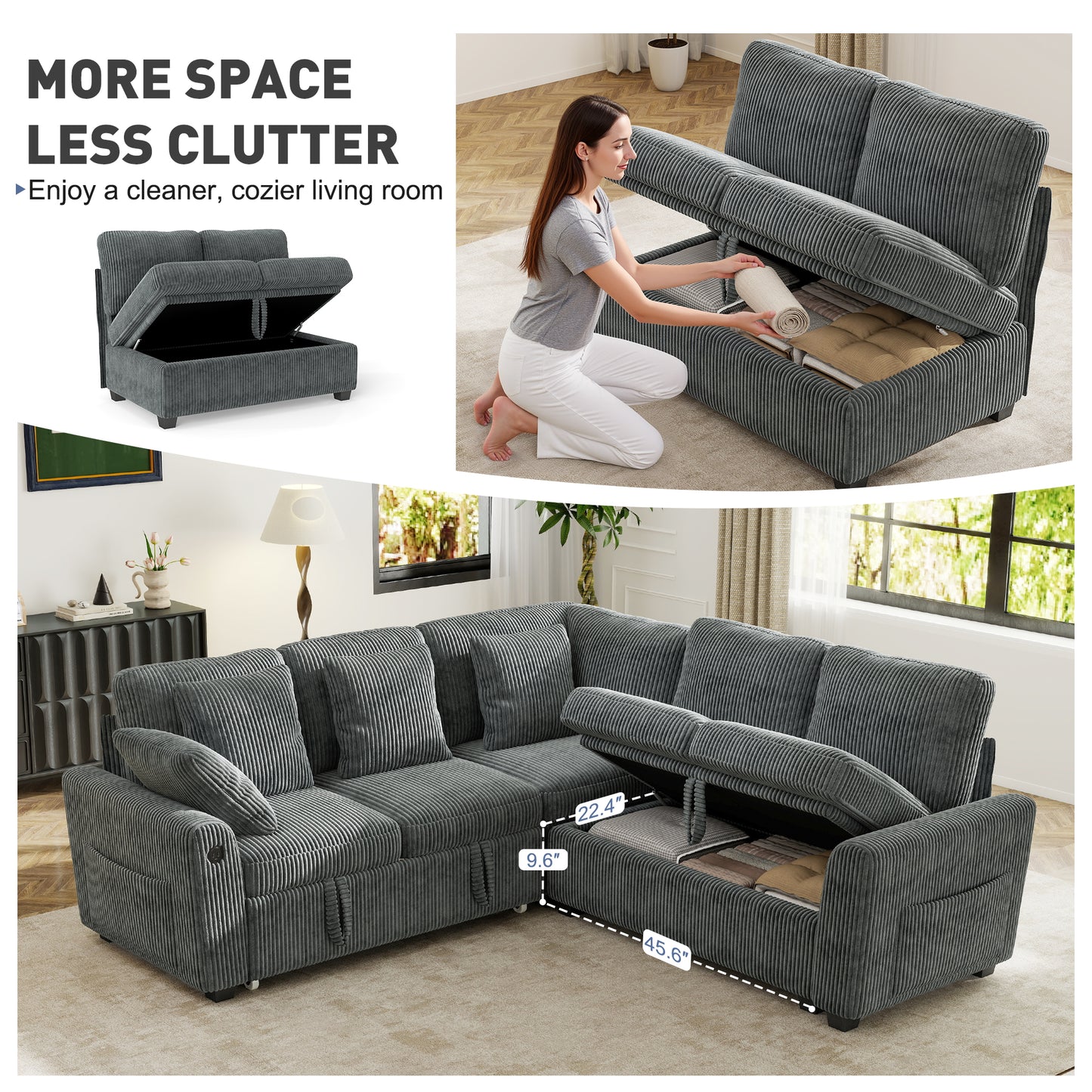Sectional Sleeper Sofa with Pull Out Bed for Living Room