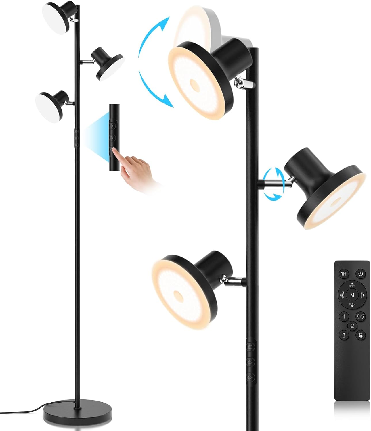 BedLuxury 67” 36W Tree Floor Lamp with Remote & Touch Control, 3 Lights Modern Dimmable Standing Lamp for Living Room, Bedroom, 4 Color Temperatures