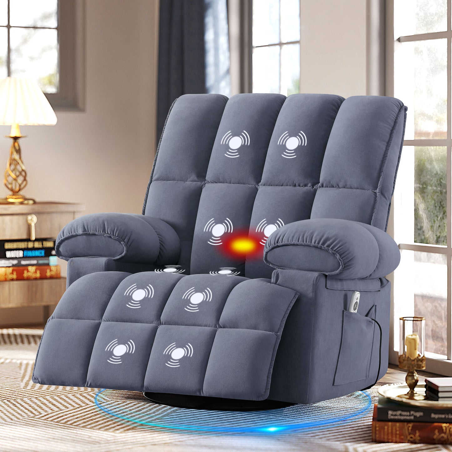 Swivel Rocker Recliner Chair with Massage and Heat