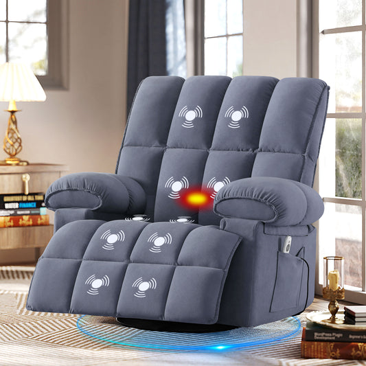 Swivel Rocker Recliner Chair with Massage and Heat
