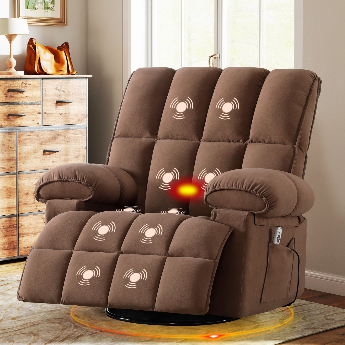 Swivel Rocker Recliner Chair with Massage and Heat
