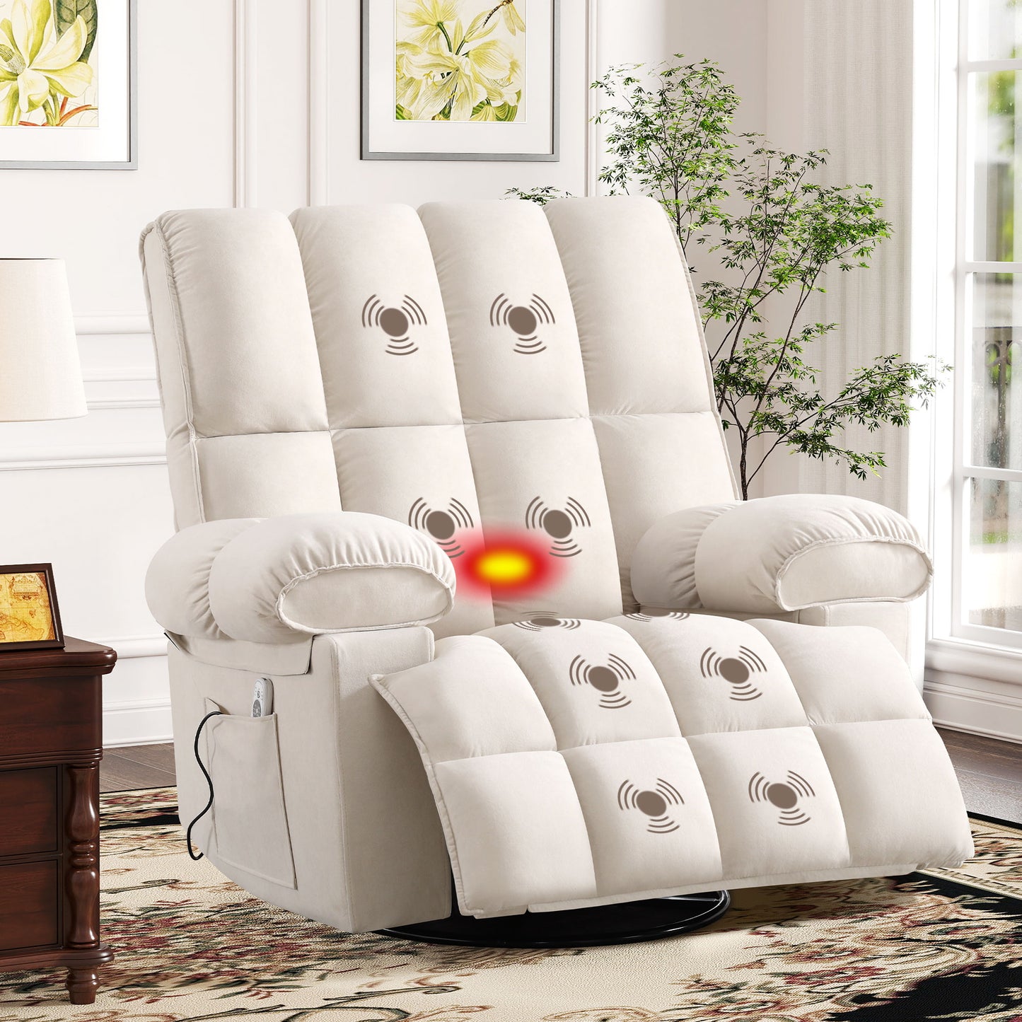 Swivel Rocker Recliner Chair with Massage and Heat