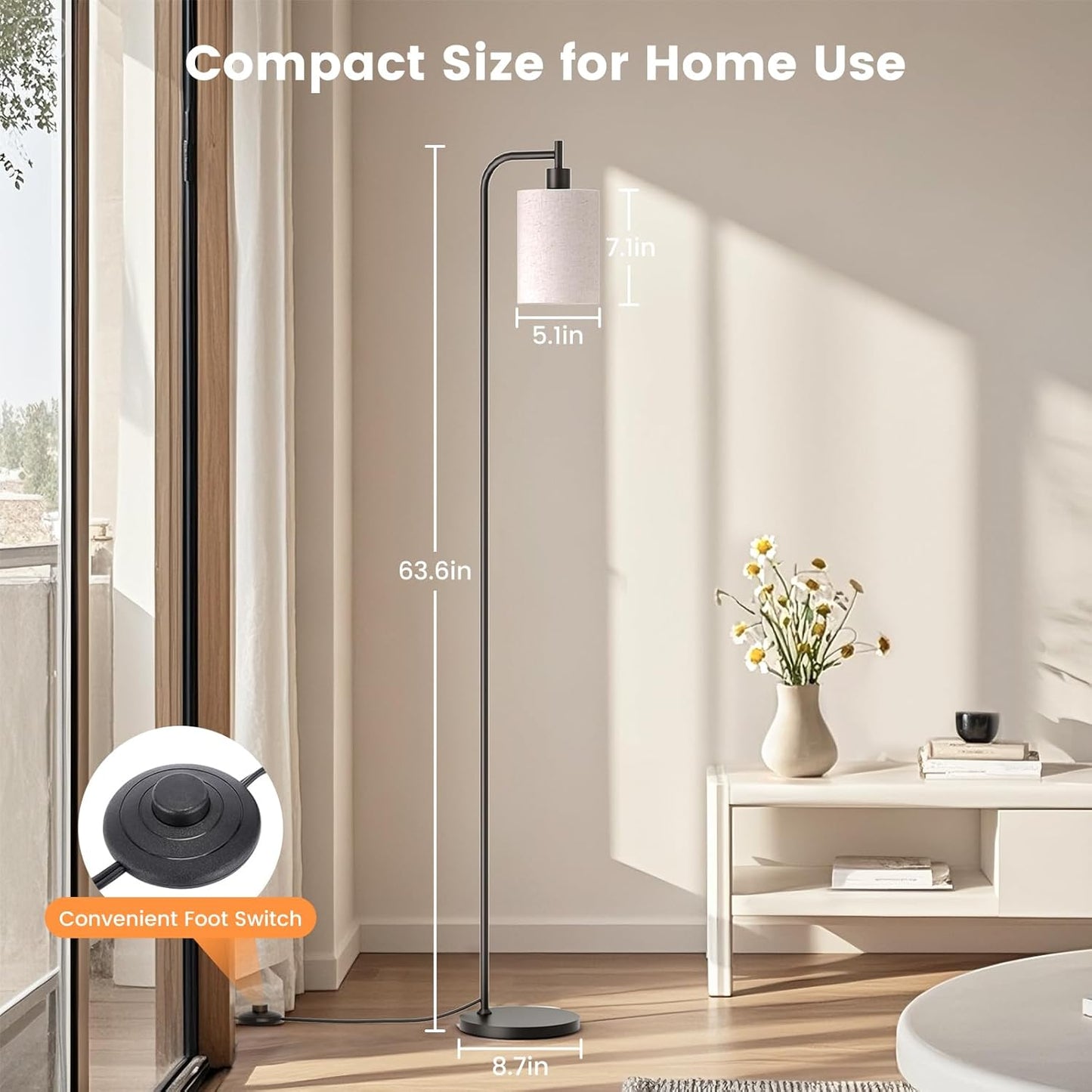 Dimmable Arc Floor Lamp with Remote Control for Living Room