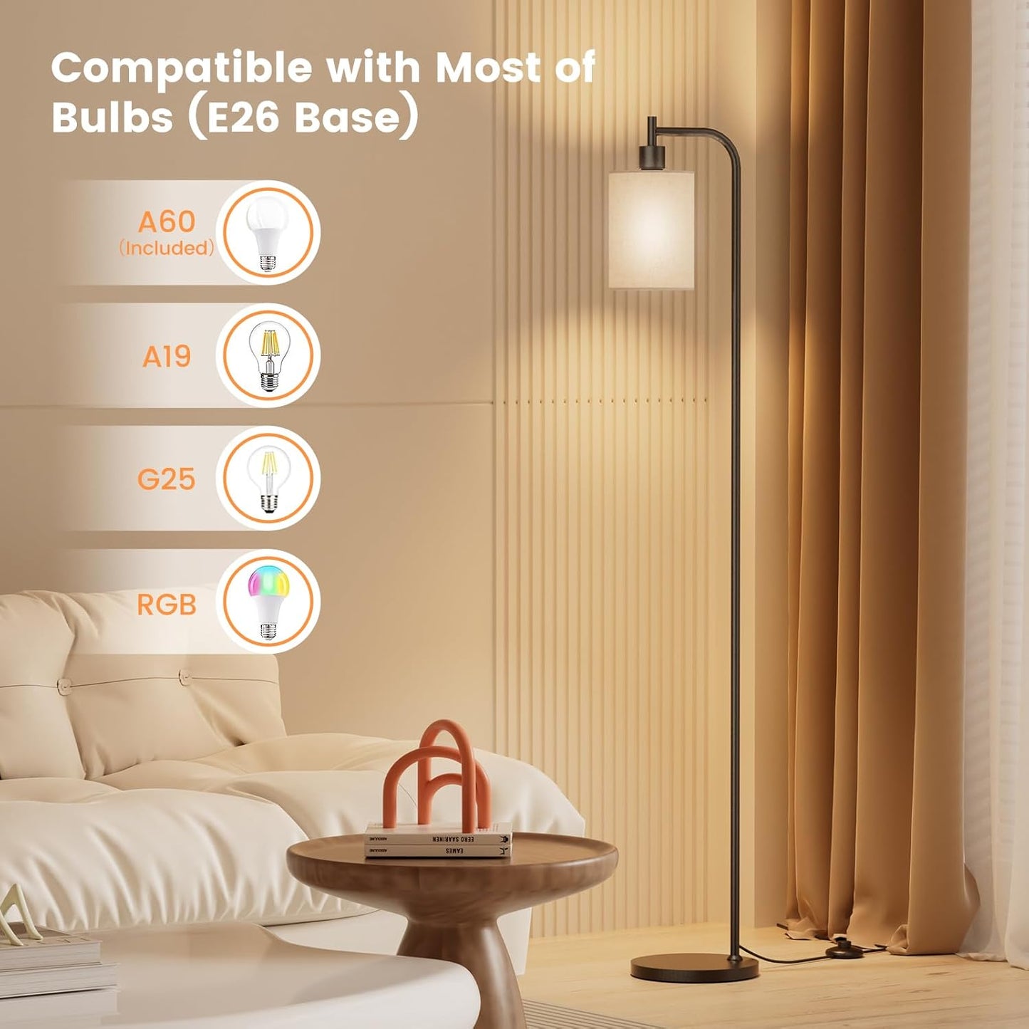 Dimmable Arc Floor Lamp with Remote Control for Living Room