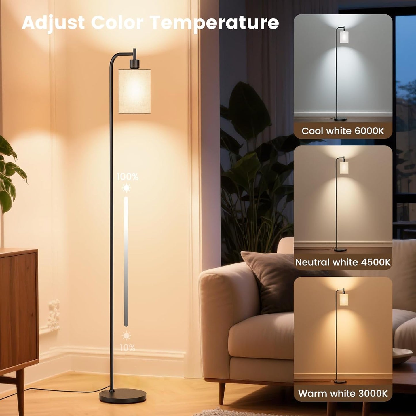 Dimmable Arc Floor Lamp with Remote Control for Living Room