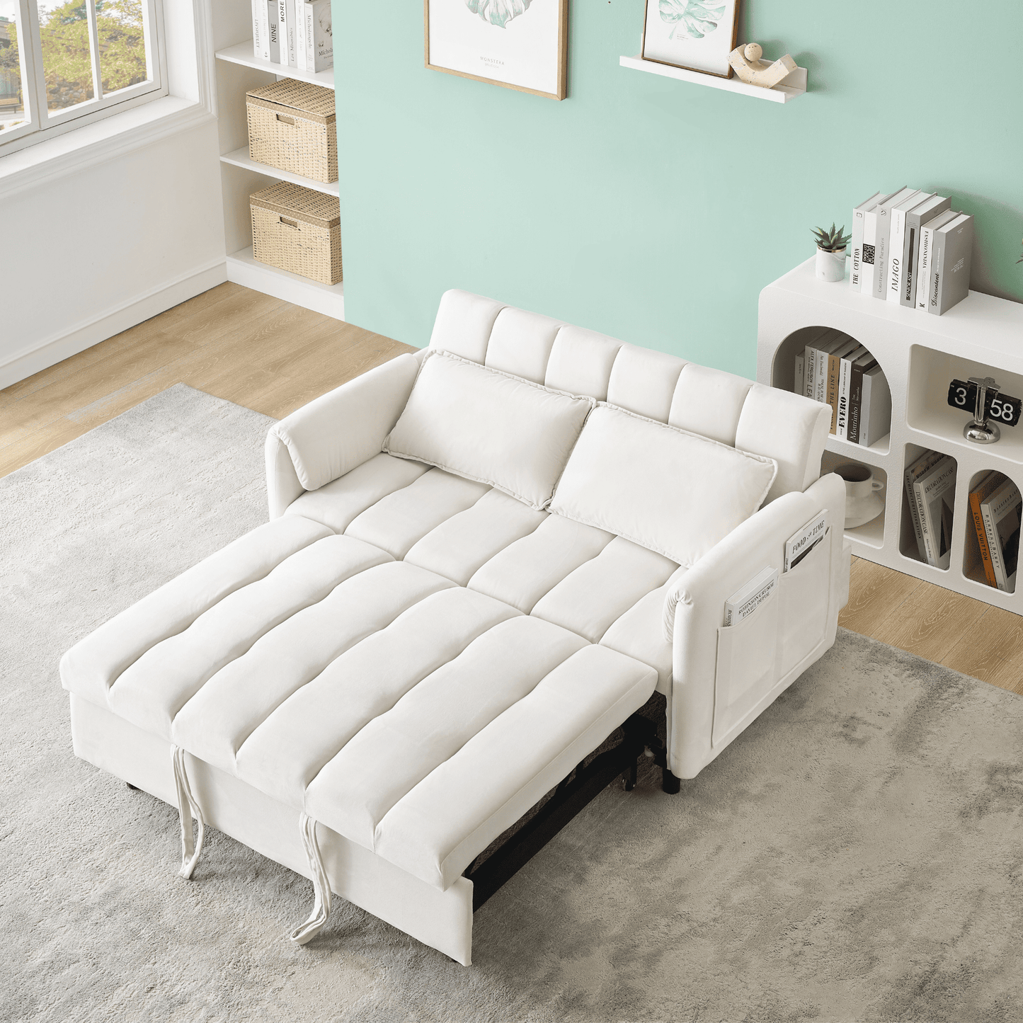 3-in-1 Loveseat Sleeper Couch, Velvet Convertible Sofa Bed with Adjustable Backrest for Living Room or Office.