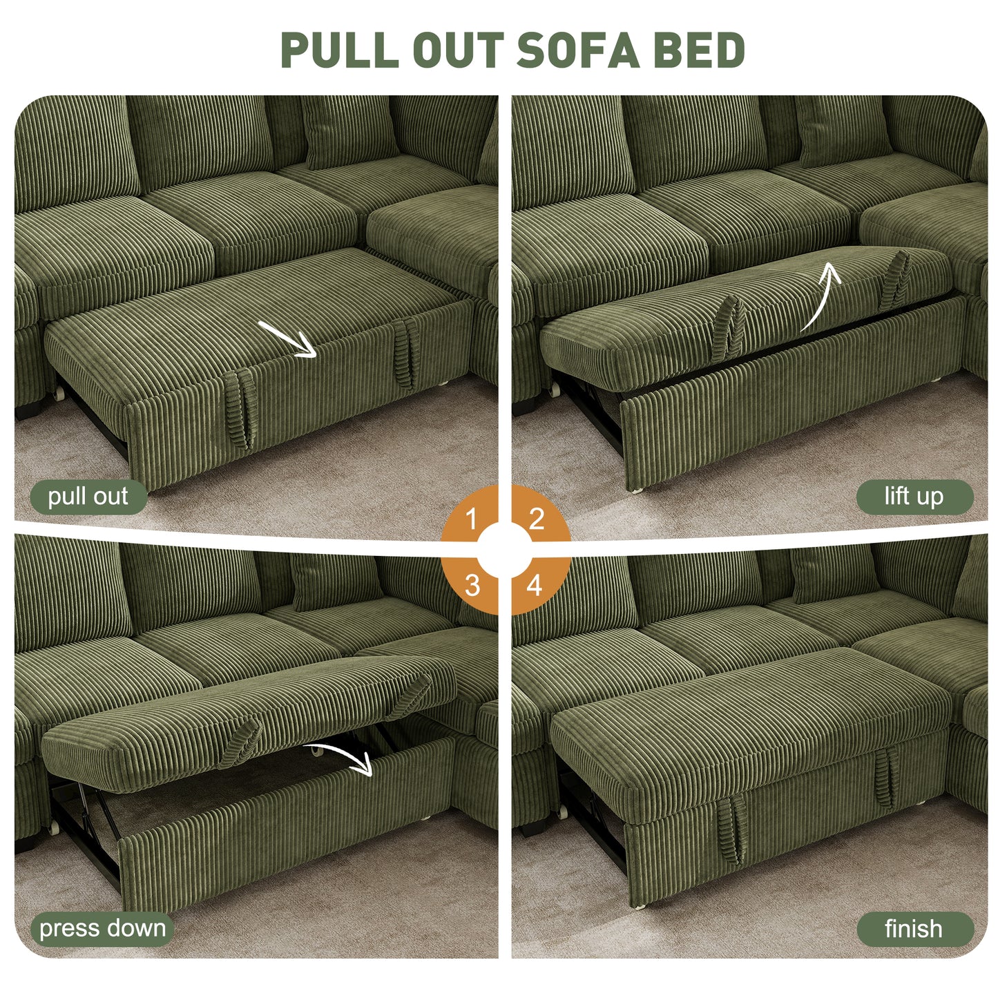 Sectional Sleeper Sofa with Pull Out Bed for Living Room