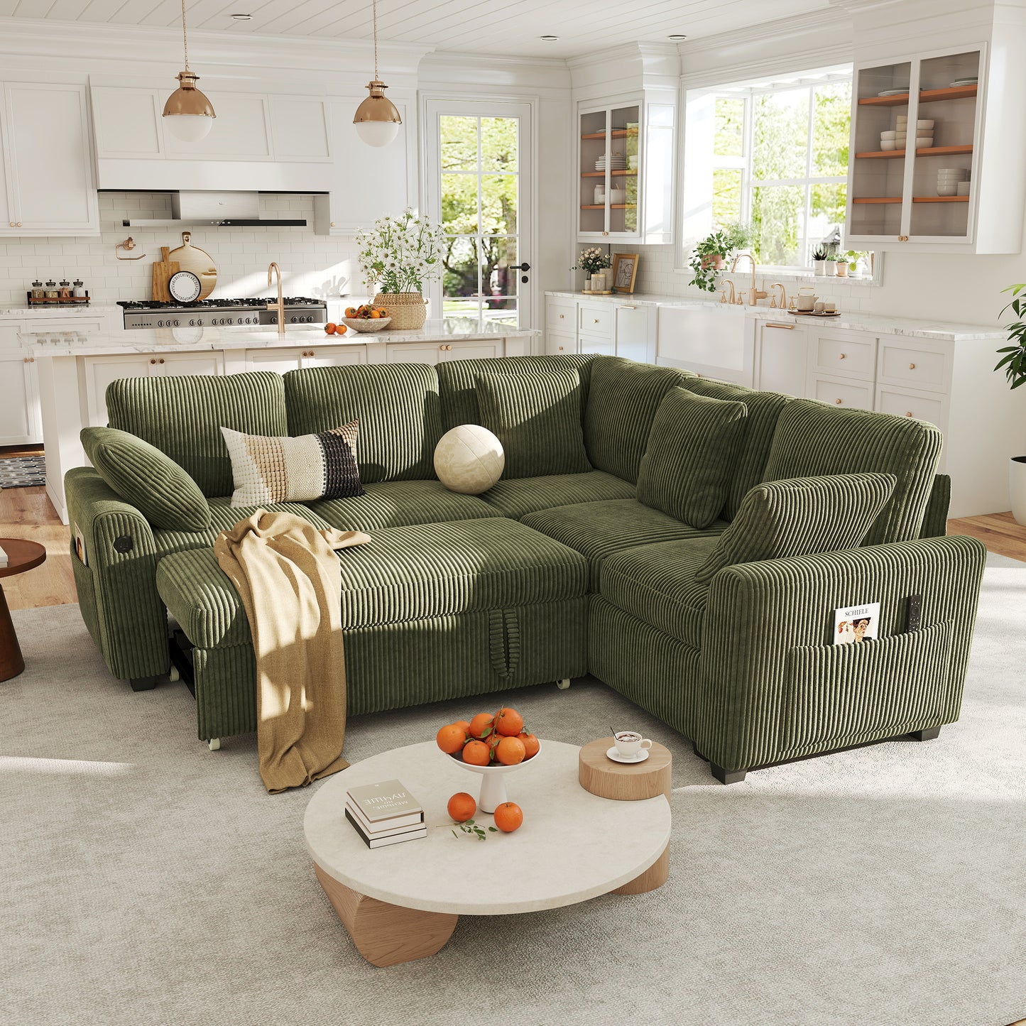 Sectional Sleeper Sofa with Pull Out Bed for Living Room