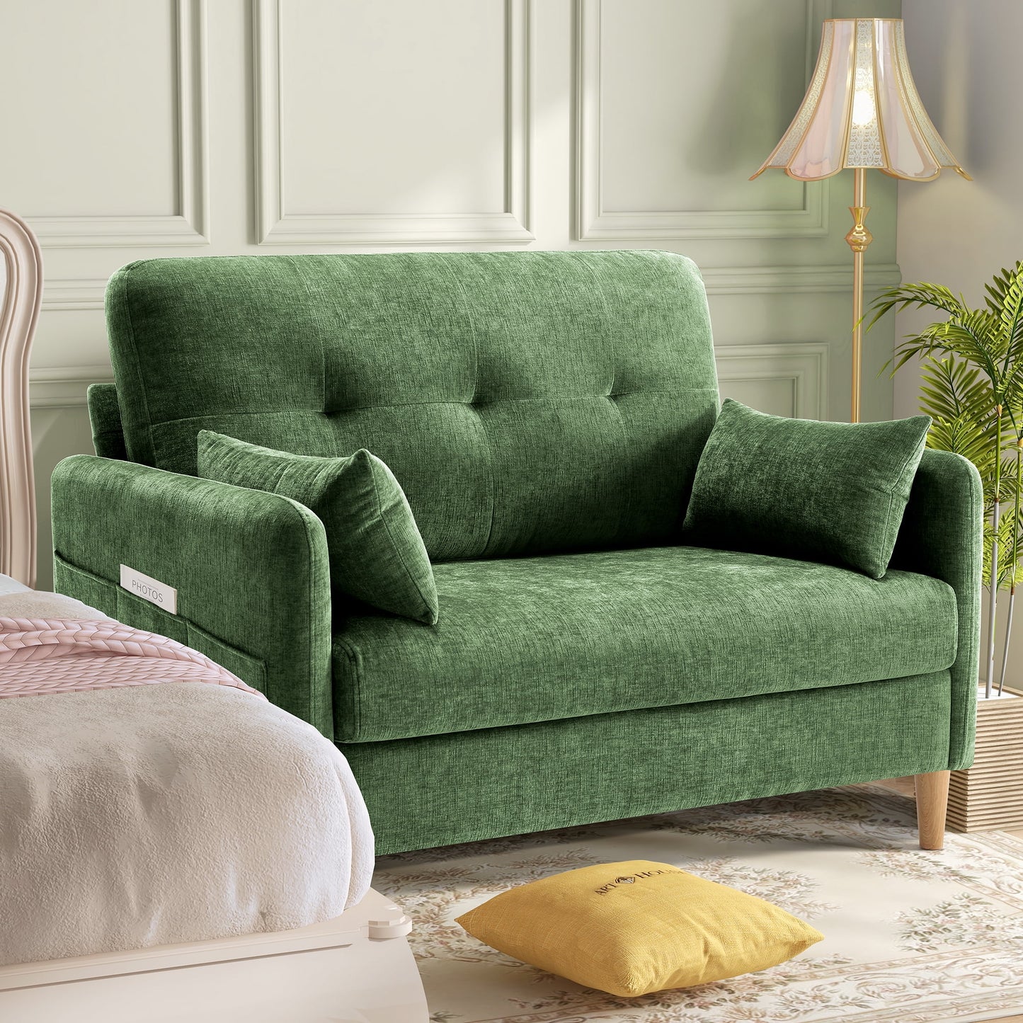 47'' Wide LoveSeat, 2-seat Chenille sofa with 2 Pillows for Living Room and Small Spaces