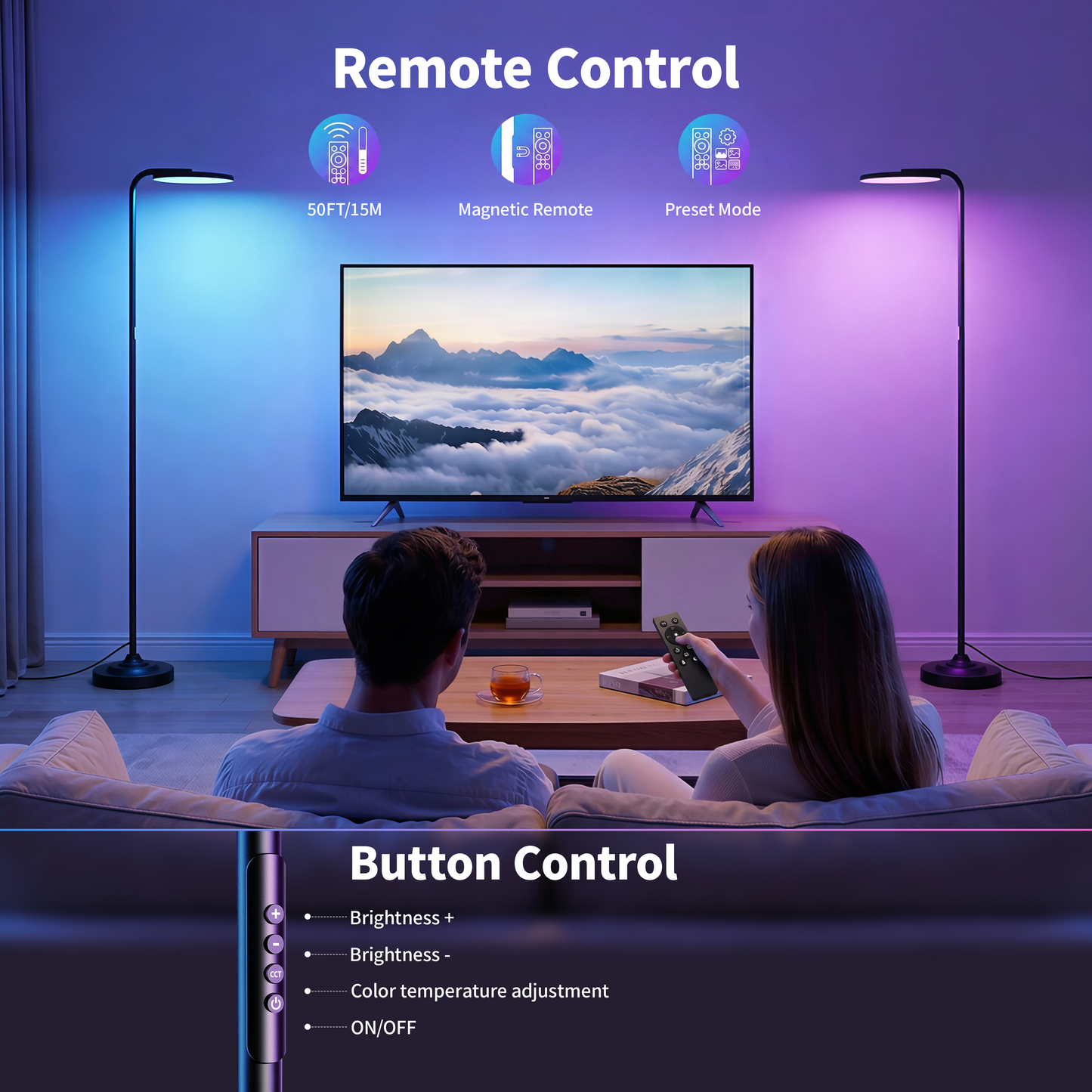 BedLuxuy 36W Super Bright Standing Lamp, Stepless Dimmable Torchiere Tall Floor Lamp with Remote Control for Living Room, Bedroom, Office